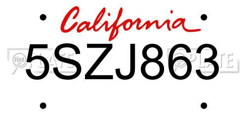 5SZJ863 California License Plate