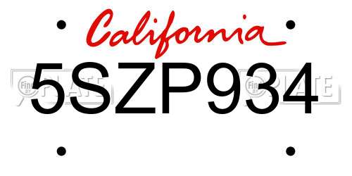 5SZP934 California License Plate