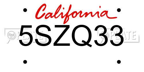 5SZQ33 California License Plate