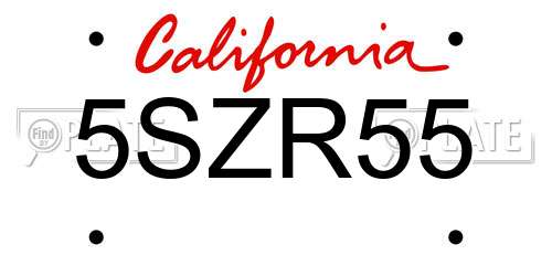 5SZR55 California License Plate