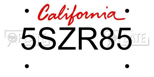 5SZR85 California License Plate