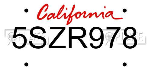 5SZR978 California License Plate