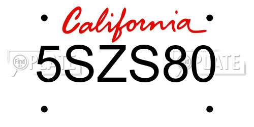 5SZS80 California License Plate
