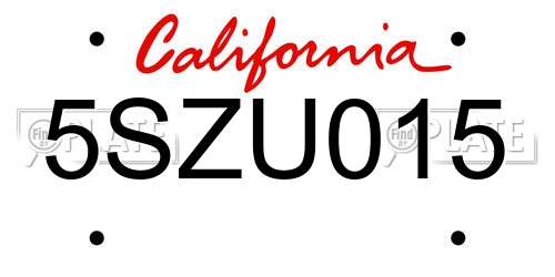 5SZU015 California License Plate