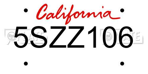 5SZZ106 California License Plate