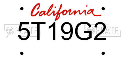 5T19G2 California License Plate
