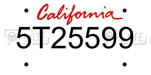 5T25599 California License Plate