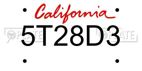 5T28D3 California License Plate
