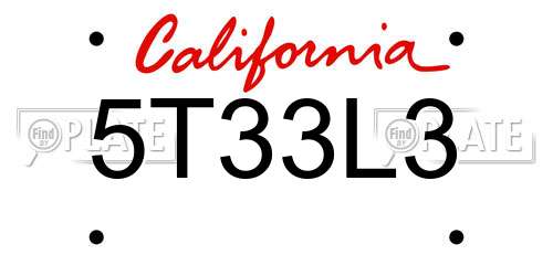5T33L3 California License Plate