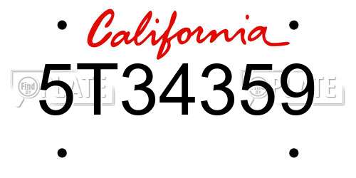 5T34359 California License Plate