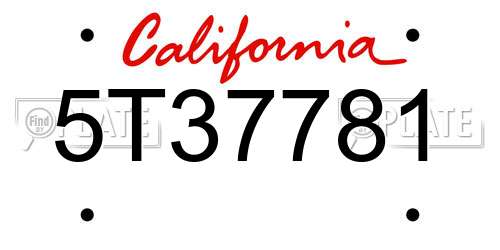 5T37781 California License Plate