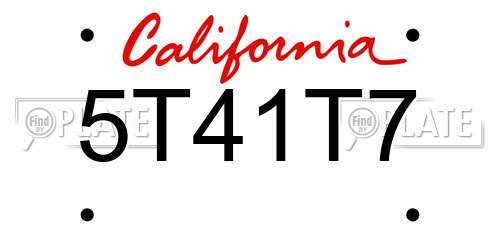 5T41T7 California License Plate