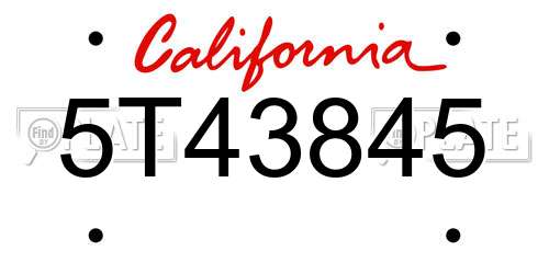 5T43845 California License Plate