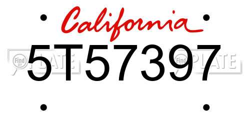 5T57397 California License Plate