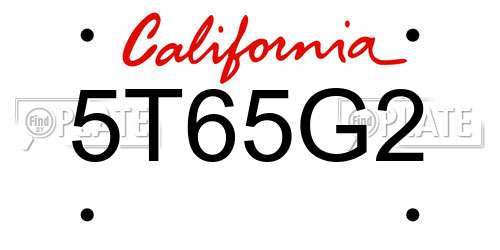 5T65G2 California License Plate