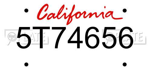 5T74656 California License Plate