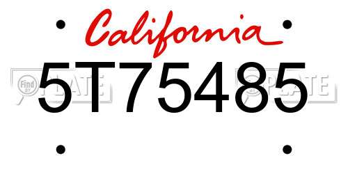 5T75485 California License Plate