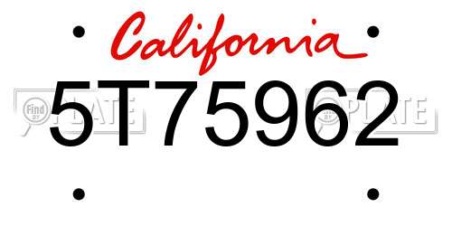 5T75962 California License Plate
