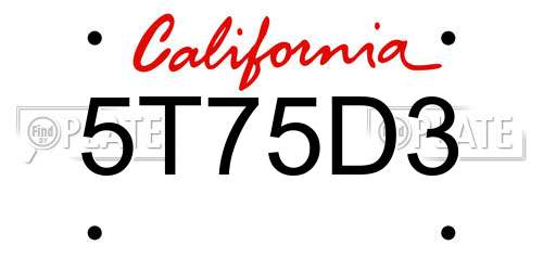 5T75D3 California License Plate