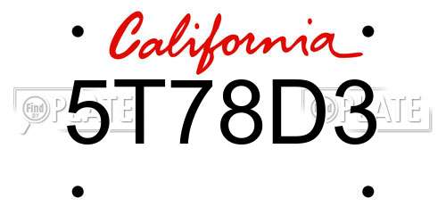 5T78D3 California License Plate