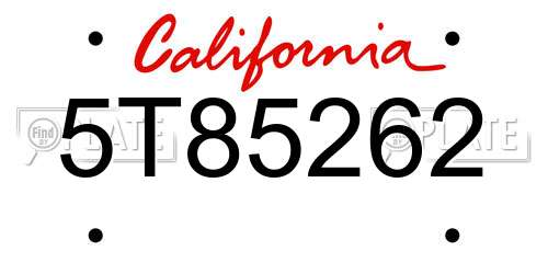 5T85262 California License Plate