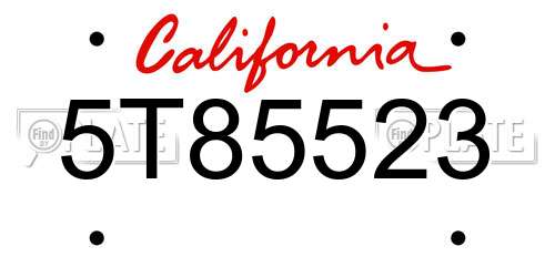 5T85523 California License Plate