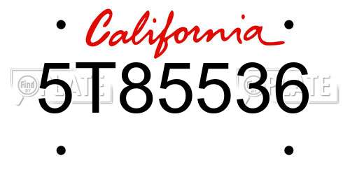 5T85536 California License Plate