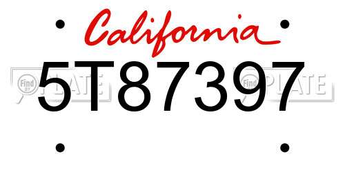 5T87397 California License Plate