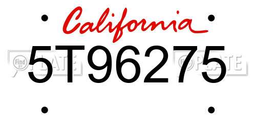 5T96275 California License Plate