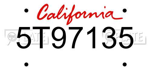5T97135 California License Plate