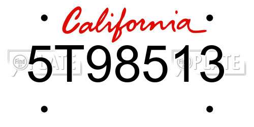 5T98513 California License Plate