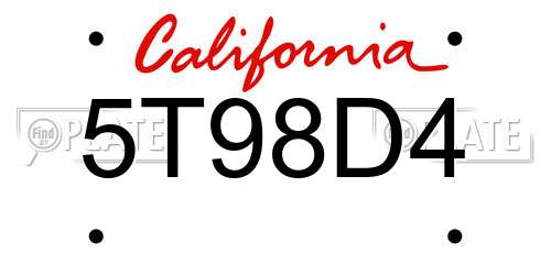 5T98D4 California License Plate
