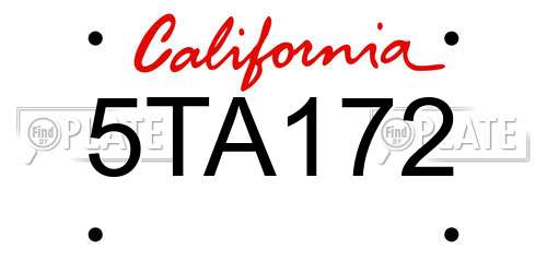 5TA172 California License Plate