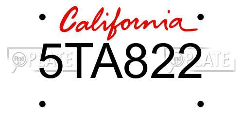 5TA822 California License Plate
