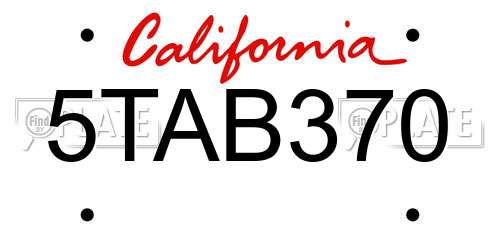 5TAB370 California License Plate