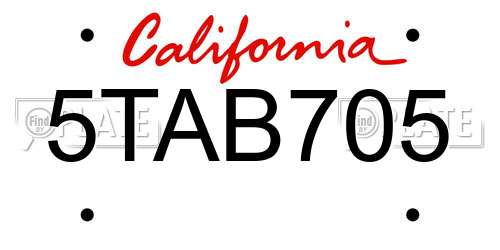 5TAB705 California License Plate