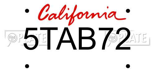 5TAB72 California License Plate