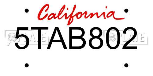 5TAB802 California License Plate