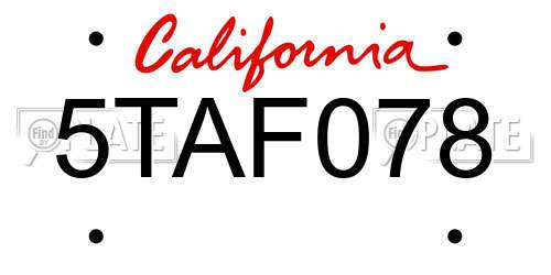 5TAF078 California License Plate