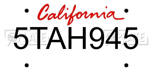 5TAH945 California License Plate