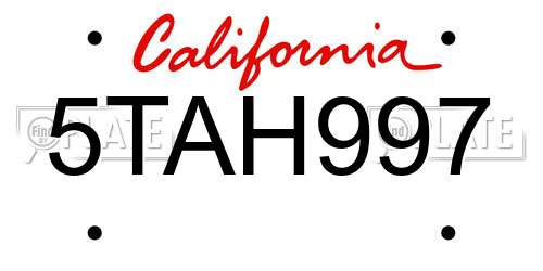 5TAH997 California License Plate