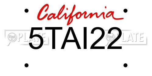 5TAI22 California License Plate