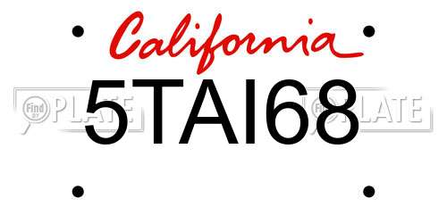 5TAI68 California License Plate