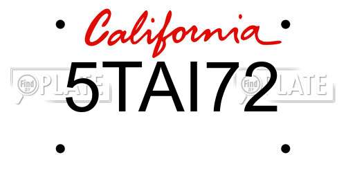 5TAI72 California License Plate