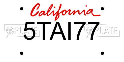 5TAI77 California License Plate