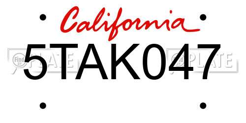 5TAK047 California License Plate