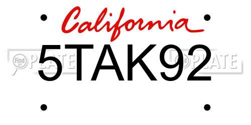 5TAK92 California License Plate