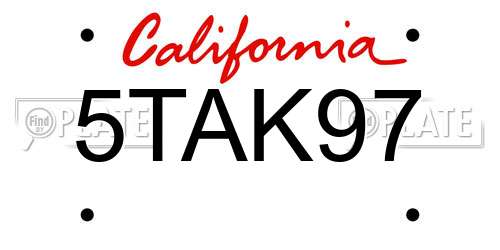 5TAK97 California License Plate