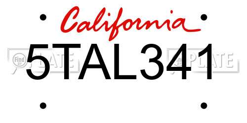 5TAL341 California License Plate