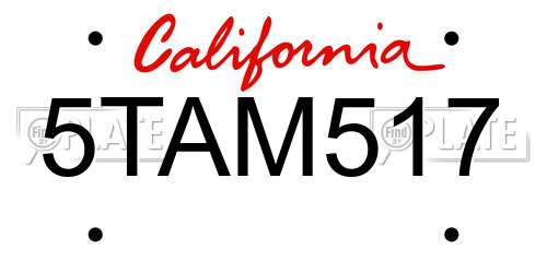 5TAM517 California License Plate